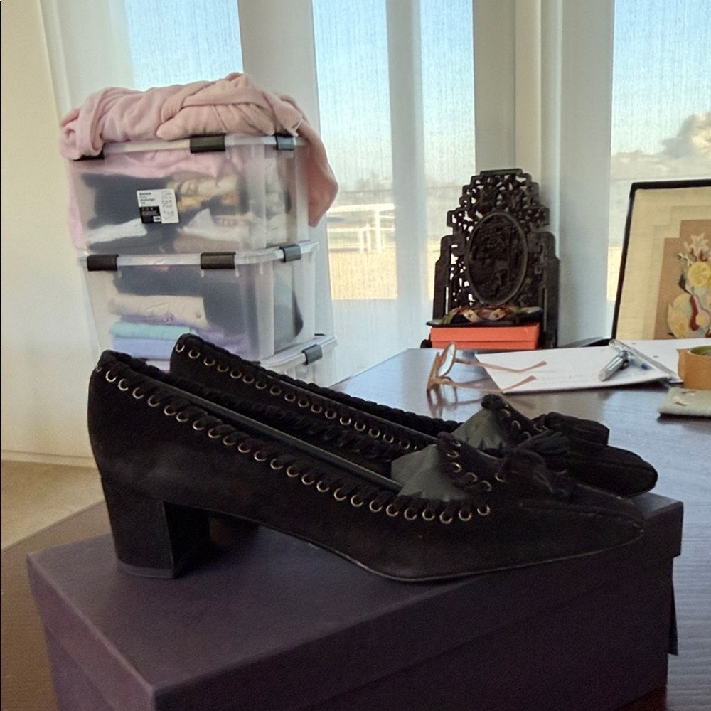 Prada Black Suede Tassel Loafers 38 - Picture 5 of 7